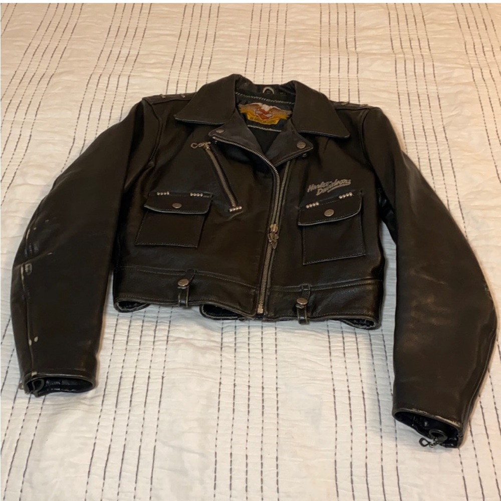 Rare Harley Davison M Black Leather Motorcycle Jacket